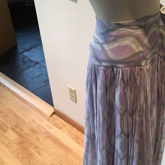 Kenneth Cole Reaction drop waist fitted lined silk skirt purple lavender multi - Picture 9 of 16